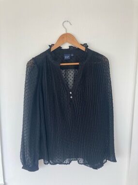 GAP Black Sheer Dotted Pintuck Blouse